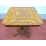 A XIX Century Continental Walnut Pedestal Table, the square top with marquetry inlaid central