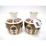 A Pair of Royal Crown Derby Imari Pattern 1128 Porcelain Vases, of high shouldered form, red printed