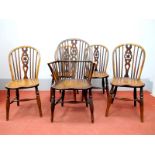 A Set of Five (One Carver and Four Single) Ash and Elm Windsor Chairs, with hooped backs, spindle