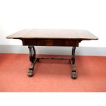 A XIX Century Rosewood Sofa Table, with drop leaves and two drawers, on lyre supports, centre