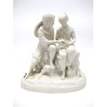 A Mid XIX Century Copeland Parian Porcelain Figure Group, modelled as a young couple, he holds a