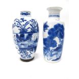 An XVIII Century Chinese Porcelain Vase, of ovoid form, painted in blue with panels of river