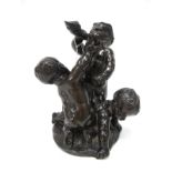 After Barbier, French XIX Century Bronze Model of Three Cherubs, one cherub playing a shell, another