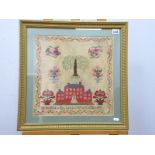 A Mid XIX Century Woolwork Sampler, worked by Priscilla Slater, 1848, with a country house with a