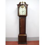 An XVIII Century Oak Eight Day Longcase Clock, the hood with swan neck pediment and arched door to