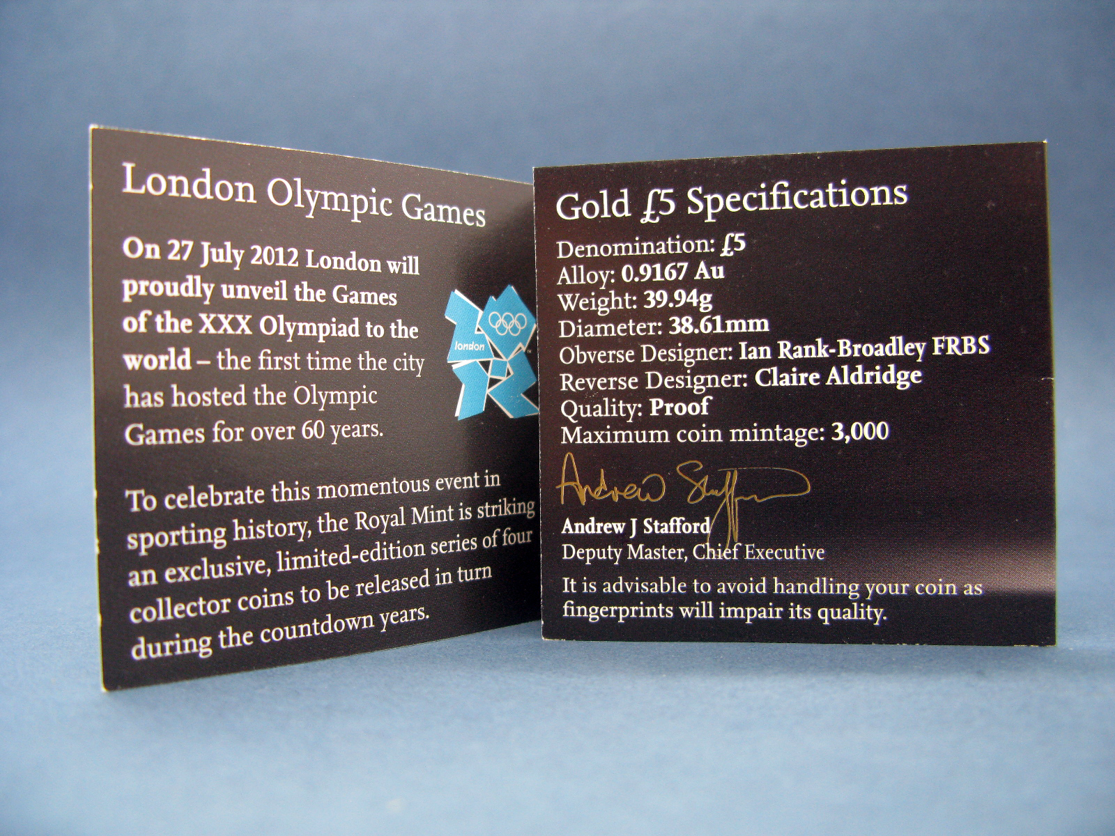 The Royal Mint Countdown to London 2012, 2010 Gold Proof Five Pounds Coin, .9167 AU, weight 39. - Image 3 of 3