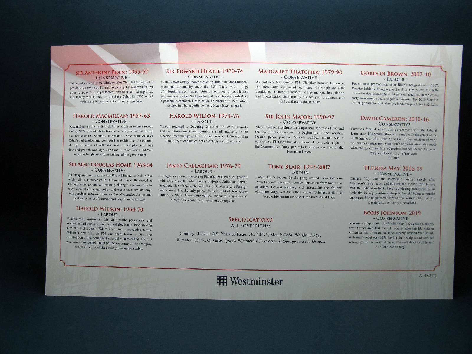 A Westminster Issue The UK Prime Ministers - Queen Elizabeth II, Prime Ministers Sovereign Set Sir - Image 3 of 3