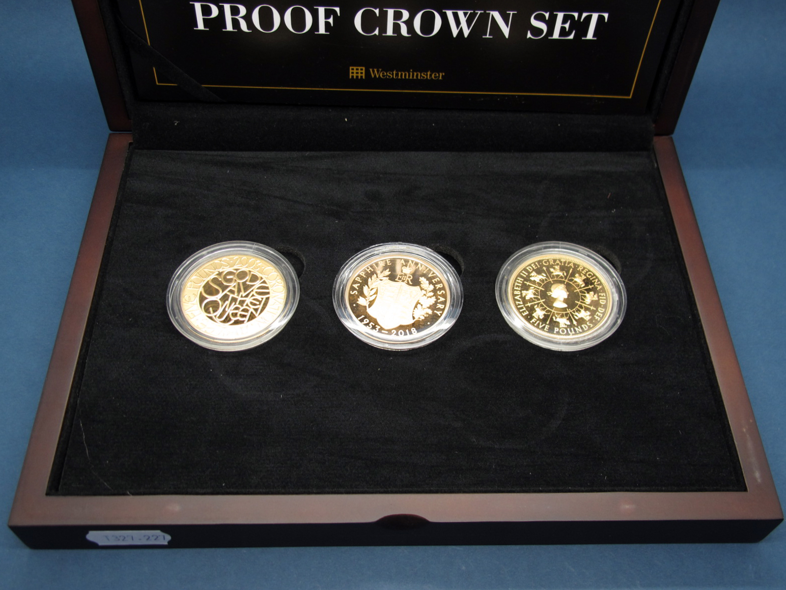 A Westminster Issue, The Sapphire Coronation Anniversary Gold Proof Crown Set, (three coins),