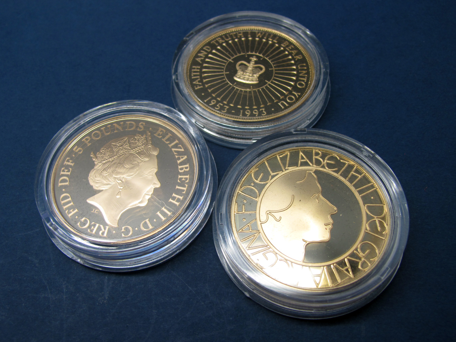 A Westminster Issue, The Sapphire Coronation Anniversary Gold Proof Crown Set, (three coins), - Image 2 of 3