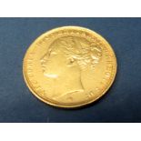 Queen Victoria Young Head Gold Sovereign, 1884 'M', accompanied by associated C.O.A., (8.0g).