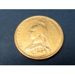 Queen Victoria Jubilee Head Gold Sovereign, 1889 'M', accompanied by Westminster C.O.A., (8.0g).