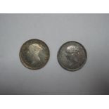 Two Queen Victoria Fourpence Coins, 1849, 1859.