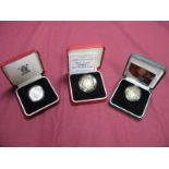 Three Royal Mint United Kingdom Silver Proof Two Pounds Coins, comprising of 1996 'Euro 96' Coin,