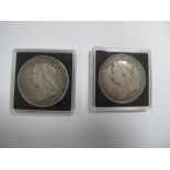 Two Queen Victoria Silver Crowns Both Veiled Head, 1875, 1897.