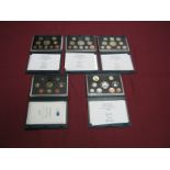 Five Royal Mint United Kingdom Proof Coin Sets 1995, 1996, 1997, 1998, 1999, accompanied by