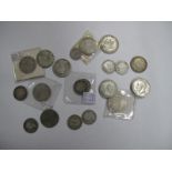 A Collection of Twenty GB Pre-Decimal Silver Coins, George III and later to include Sixpence 1910,