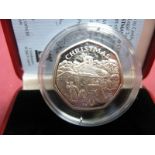 A Pobjoy Mint Isle of Man Silver Proof Christmas Fifty Pence Coin 1996 'Choirboys Snowball Fight',