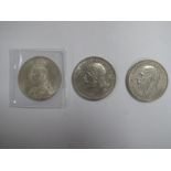 Three United Kingdom Silver Crowns, comprising of Queen Victoria 1890 'Jubilee Head', nice grade,