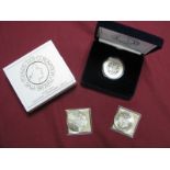 Three Silver Coins, comprising of Royal Mint 2003 Coronation Jubilee Silver Proof Five Pounds,
