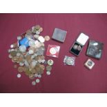 A Collection of Coins, Medallions, Badges, to include King George VI Crown 1937, Charles II Crown
