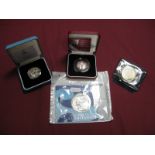 Four Coins, including Royal Mint 2003 Silver Bullion £2 Britannia, UK Silver Proof 50p Coin 2003,