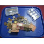 A Quantity of Coins and Banknotes, to include GB pre-decimal Pennies, Halfcrowns, Shillings,