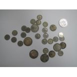 A Collection of Silver Coins, to include Deutshes Reich Drei Mark 'J' 1909, Canada 50 cents 1957(2).