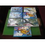 Seven 1:72nd Scale Plastic Model Military Aircraft Kits, by Italeri including Spitfire MK VB,