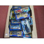 Twelve Diecast Model Vehicles by Corgi, Matchbox, including Corgi BMW 525i, #318 Jaguar XJS,