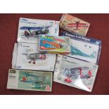 Seven Boxed 1:72nd Scale Plastic Model Military Aircraft Kits, by Hasegawa, LS, ICM, Paula Models