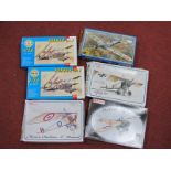 Six 1:72nd Scale Plastic Model Military Aircraft Kits by Smer, AZ models, mostly WWI era Aircraft to