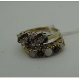 A 9ct Gold Opal and Garnet Five Stone Ring, (one opal chipped) (finger size T); a 9ct Gold Dress