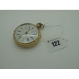 A Gold Plated Cased Openface Pocketwatch, the unsigned dial with Roman numerals, within plain