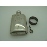 A Hallmarked Silver Hip Flask, engraved with "Piper Walker By" G.H.Hirst 1921"; together with a