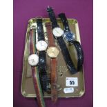 A Small Collection of Vintage and Later Gent's Wristwatches, including Henri Sanoz, Virtru,
