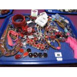 A Selection of Modern Costume Jewellery, including bangles, rings, bracelets, bead necklaces,