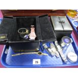 Ladies Wristwatches, novelty 'Mickey' ring watch, leather jewel cases:- One Tray