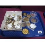 Assorted Wrist and Pocket Watch Dials, pocket watch movements etc (spares/repairs):- One Tray