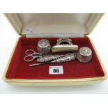 Hallmarked Silver Handled Manicure Items, including buffer and scissors, and a pair of hallmarked