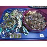 A Selection of Modern Costume Jewellery, including bead necklaces, bracelets, fancy chains, etc:-