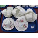 Shelley China 'Stocks Pattern, five saucers and three cups; six plain white Shelly China cups and