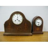 An Edwardian Inlaid Mahogany Cased Mantle Clock, with eight day movement, black Arabic numerals to