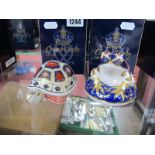 Royal Crown Derby Paperweight 'Turtle', date code for 1998 and 'Frog', date code for 1997, both gold