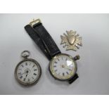 Two Early XX Century Silver Ladies Fob Watches, and silver hallmarked medallion.