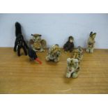 Steiff Post War Gold Plush Tiger,leopard, owl, monkey, black cat, rabbit, black bird and penguin