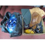 American Ten Pin Bowling Bowls and Shoes, gent's travelling set, bags, cowboy hat, etc:- Two Boxes.