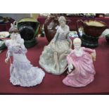 Coalport Figurines 'Eugenie' and another of a Lady dressed in pink and holding a fan, Nao