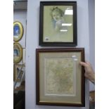A Framed J. Bartholomew Map of Scotland; plus a framed print of a young girl with vintage headphones