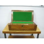 XIX Century Marquetry Inlaid Walnut Writing Box, with brass inserts, green baize fitted interior,