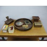 A Collection of Wooden Items, hardwood tray, hardwood boxes, one with secret drawer, wooden